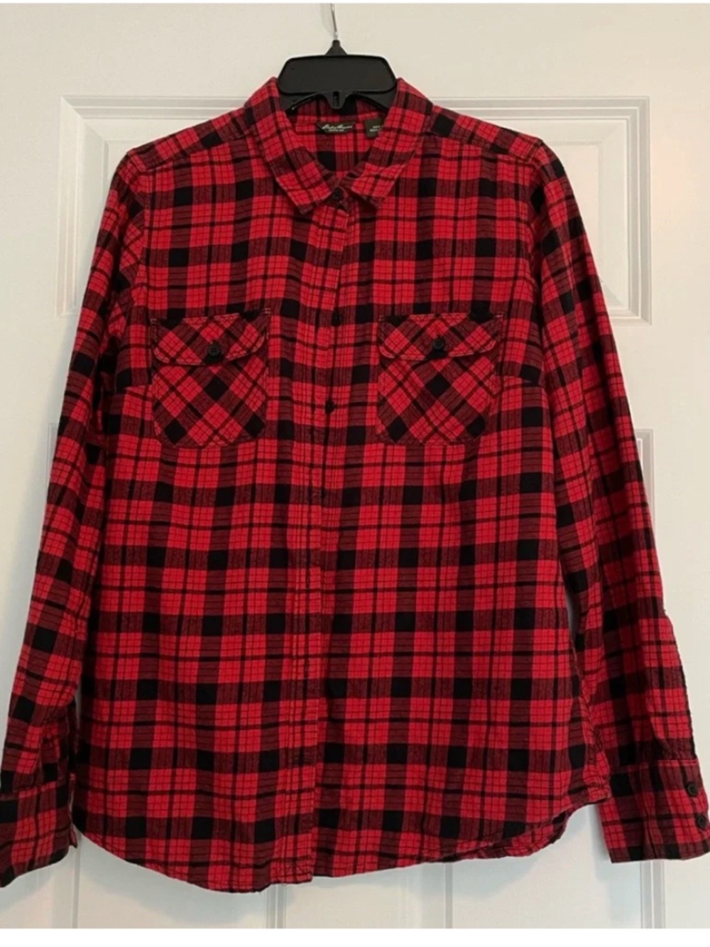 Eddie Bauer Red and Black Plaid Long Sleeve Flannel
